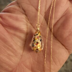 New Colorful Glass Mosaic Teardrop Pendant Necklace 14k Yellow Gold 16"-18"